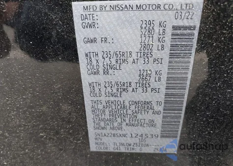 2022 Nissan Murano Sv Intelligent Awd z USA, uszkodzony, nr VIN 5N1AZ2BSXNC124539